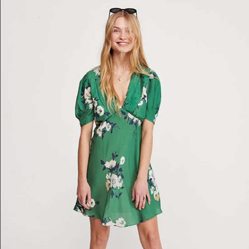 NWT Free people green floral neon garden mini dress